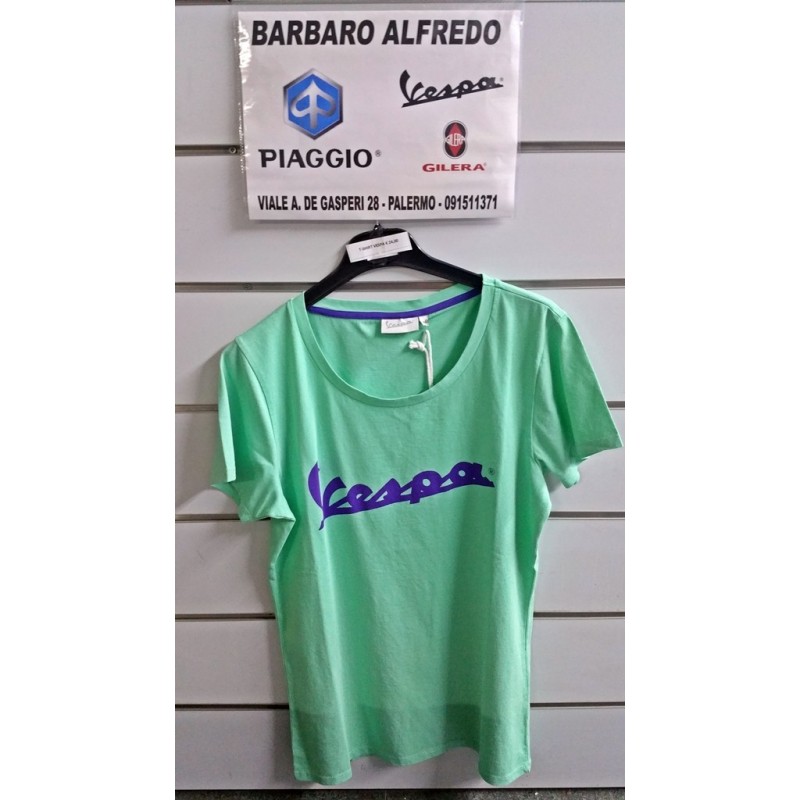 T-shirt donna con stampa logo Vespa a contrasto verde acqua